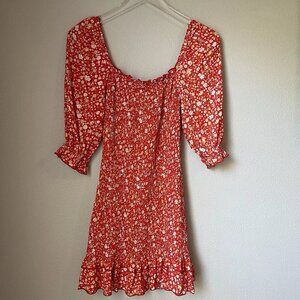 Urban Outfitters Dress Forum Red Floral Pattern Smocked Dress Size Small